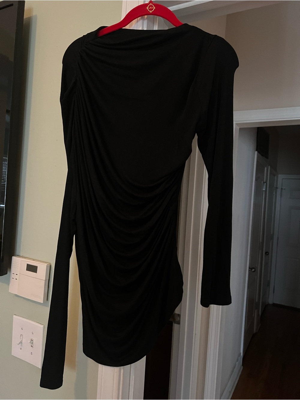 Black Long-Sleeve Ruched Women’s top.